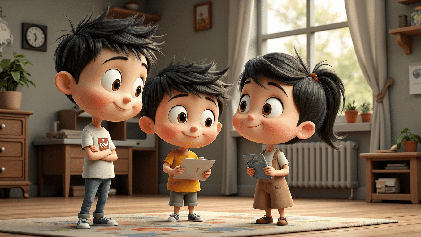 3 niños mirando cuentos